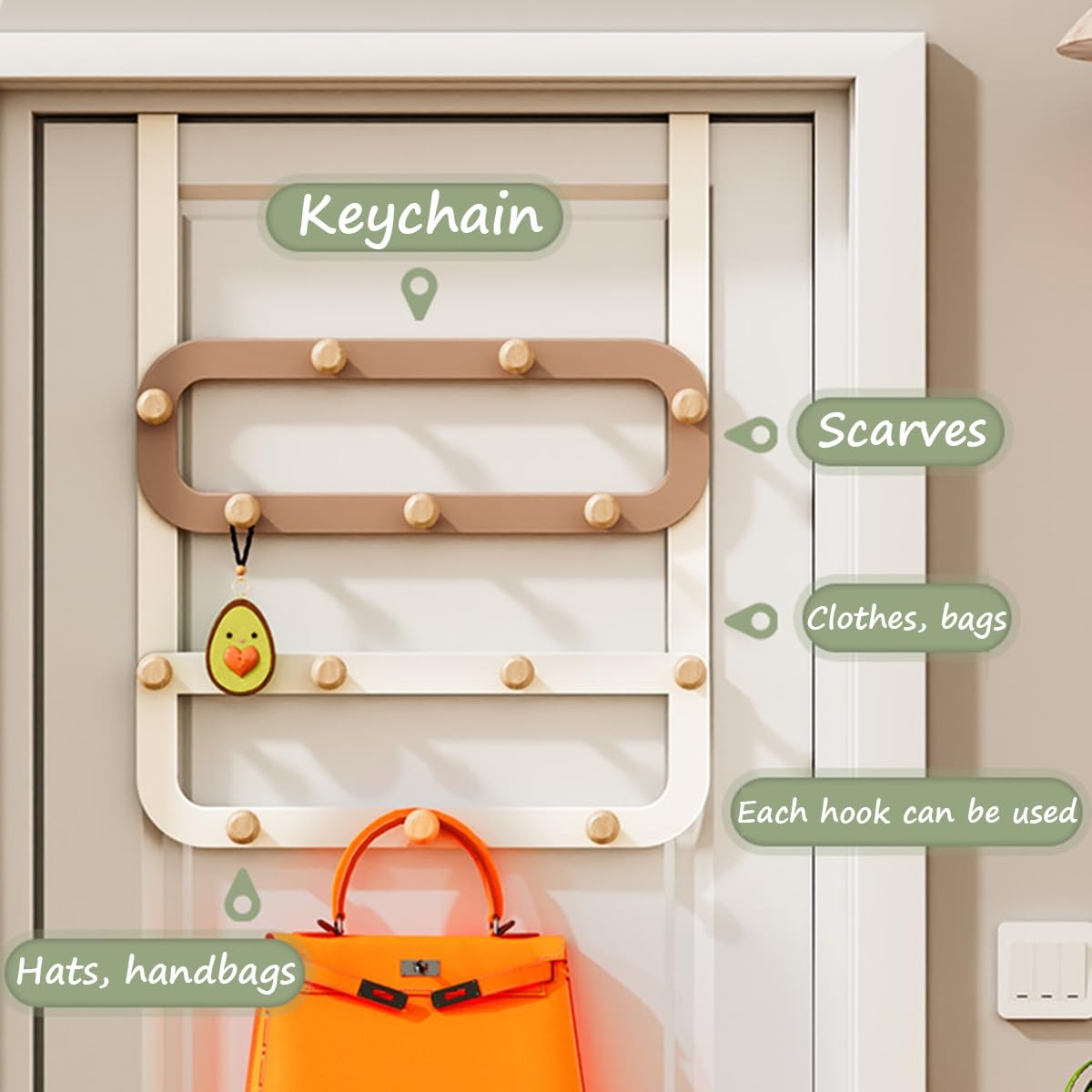 Perchero para colgar sobre la puerta con 14 ganchos, perfecto para colgar abrigos, sombreros, batas, mochilas, chaquetas y toallas, colgador de puerta ideal para espacios organizados