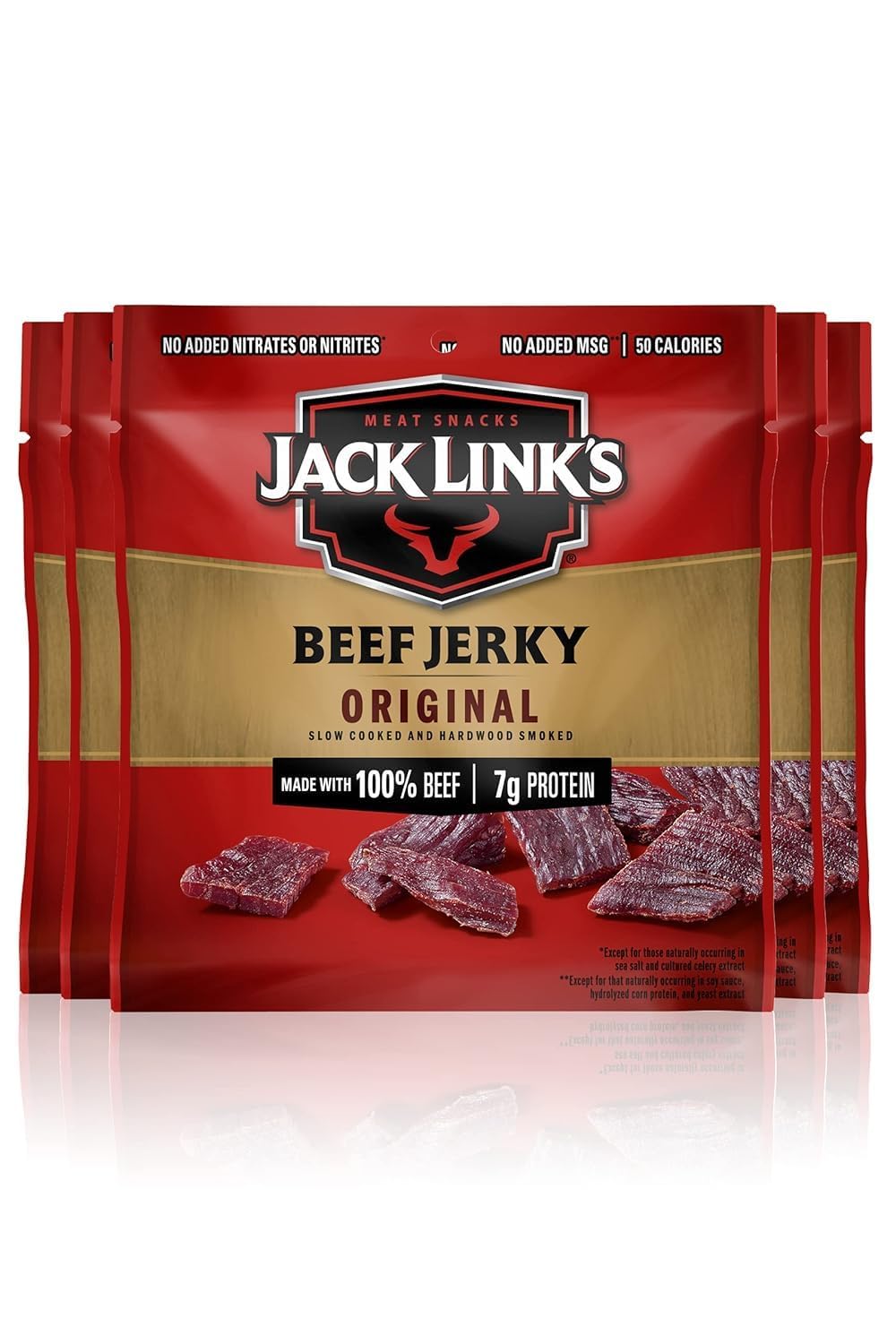 Jack Link's Beef Jerky, Original, Multipack Bags – Flavorful Meat Snacks for Lunches, Ready to Eat Protein Snacks, Individual Packs - 7g of Protein, Made with 100% Beef – 0.625 oz (Pack of 5)