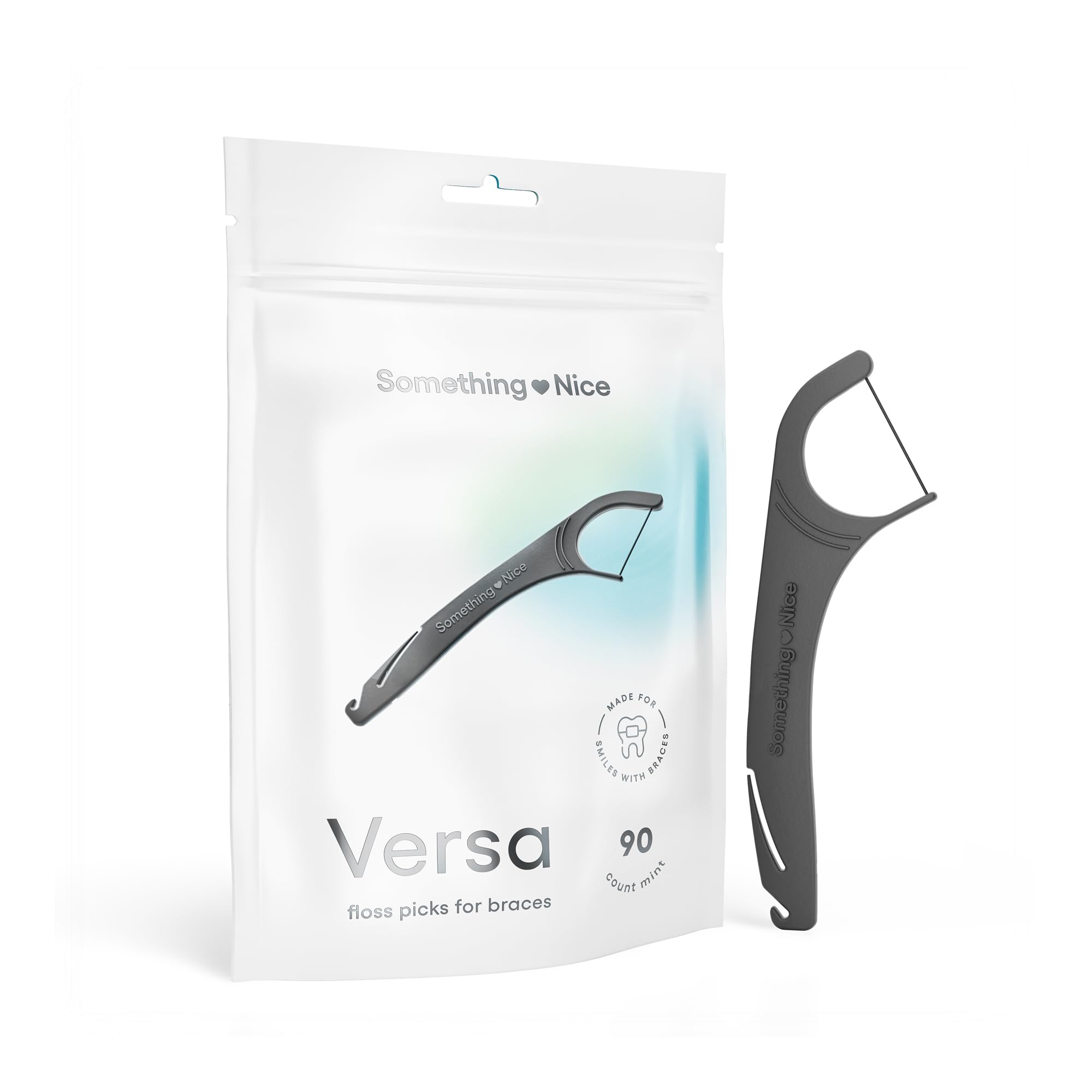 SOMETHING NICE Versa Floss Picks for Braces - Mint Flavored Flossers with Rubber Band Hook Tongue Scraper Braces