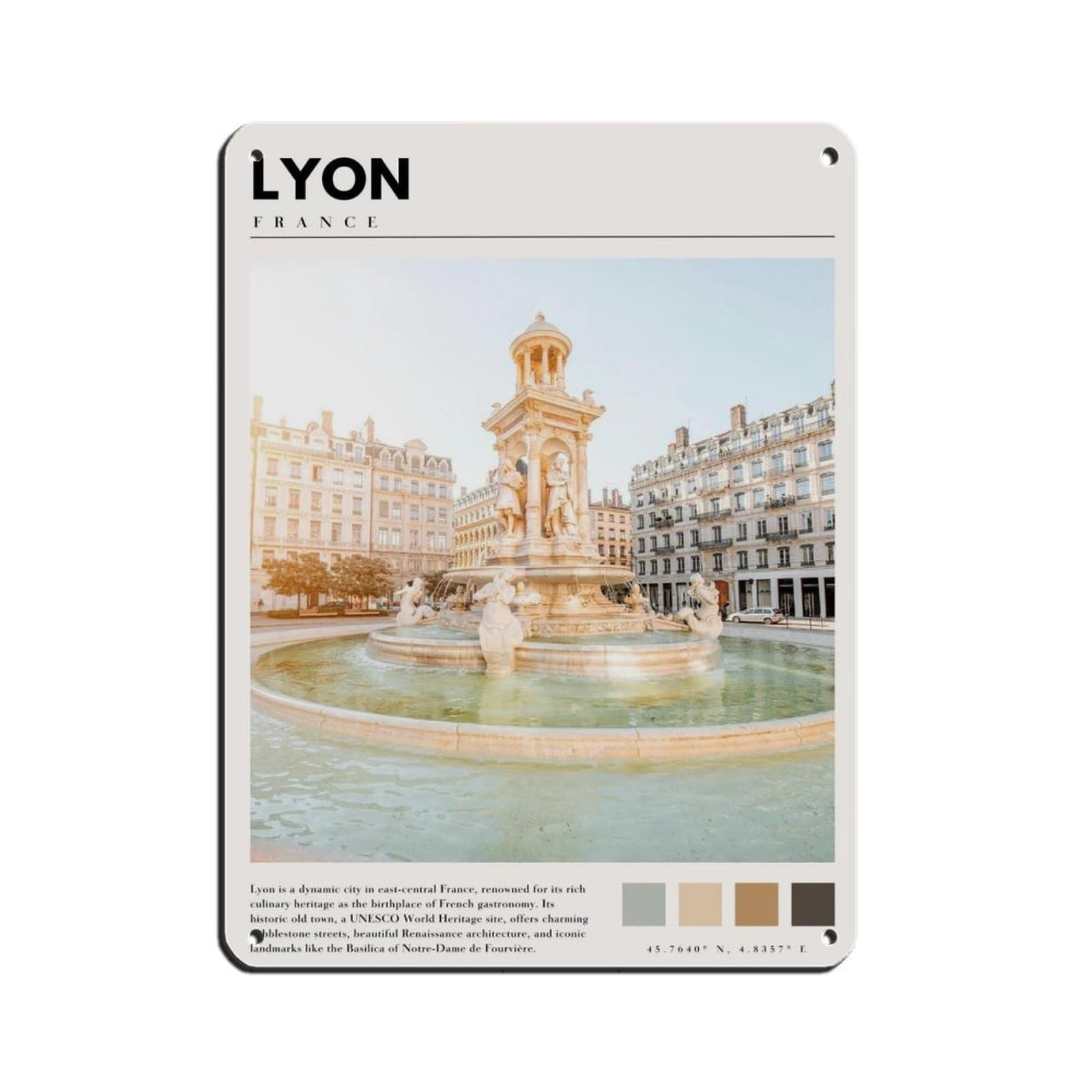 Lyon France Poster French Art Retro Poster Metal Tin Sign Chic Art Retro Iron Painting Bar People Cave Cafe Family Garage Poster Wall Decoration 12x16inch(30x40cm)