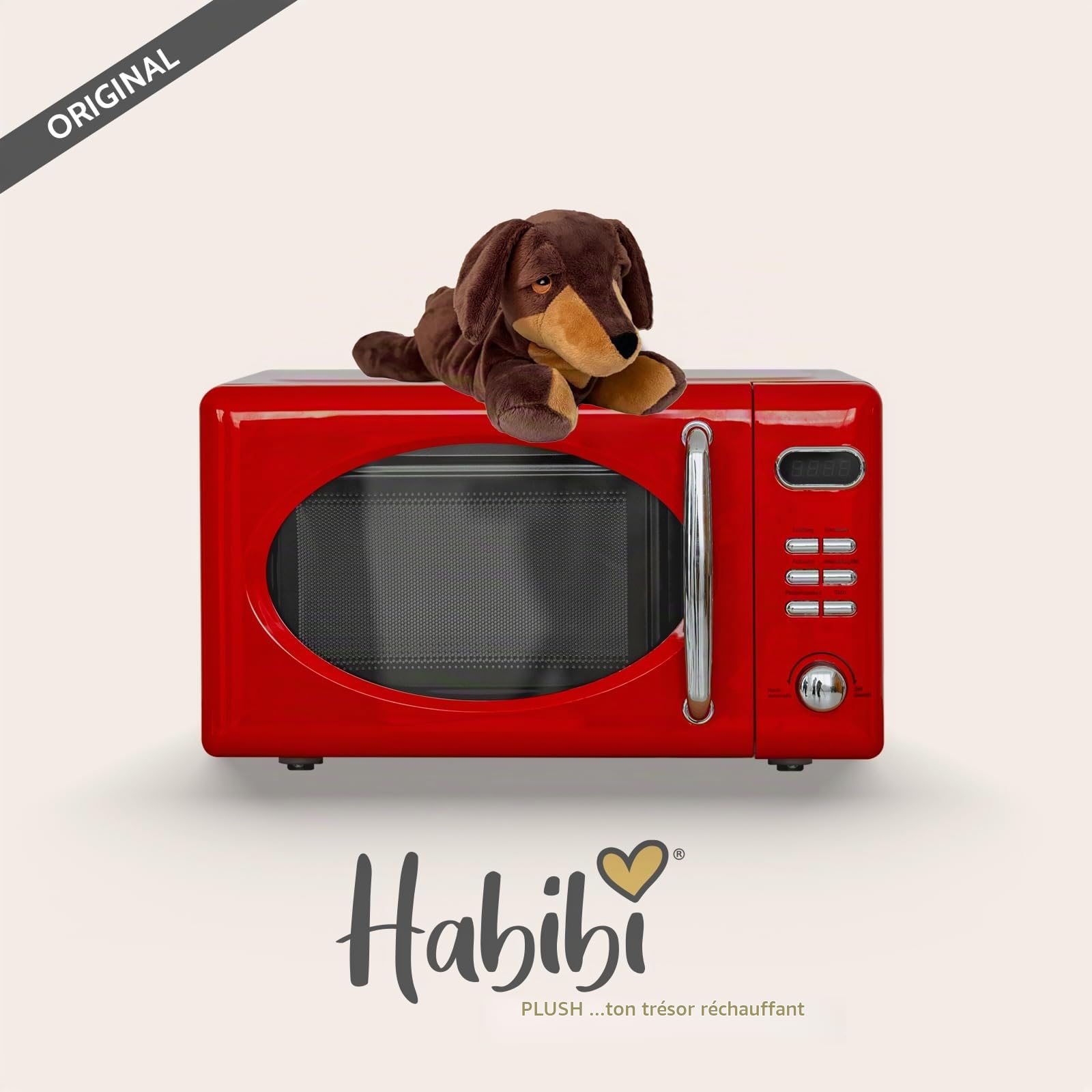 Habibi Plush 2045 Coussin chauffant en peluche pour enfants et adultes - Teckel avec rembourrage en millet - Peluche chauffante à réchauffer au micro-ondes/four - Idéal également pour les bébés
