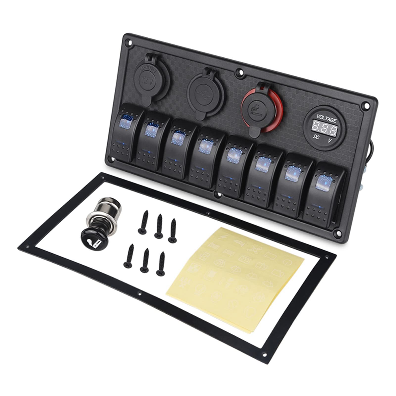 Przełączniki i przekaźniki do samochodów Pasuje do 1. 2V / 24V 8 Panel przełączania morskiego Gang On-off + Dual Usb. Gniazdo zapalniczki na papierosowe wodoodporne z woltomierz LED Usb. Ładowanie