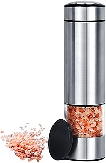 Electric Salt Grinder Pepper Grinder Battery Operated Stainless Steel Pepper Mill Automatic Salt and Pepper Grinder with with Adjustable Coarseness, 1 Pack