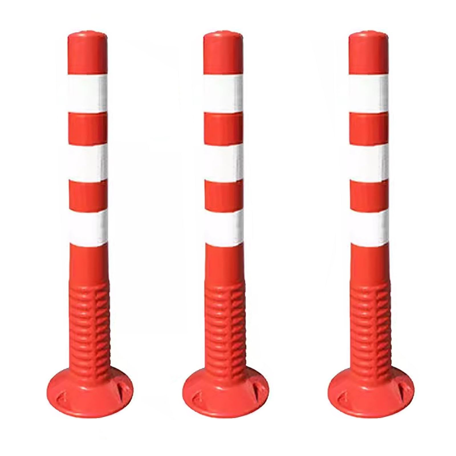 MOKLYF Reflective Driveway Barrier Post, Traffic Safety Cones for Crowd Control, High Visibility Bollard for Hospitals Schools Control Barriers, Parking Lots Flexible Delineator Post (Red 3 pack)