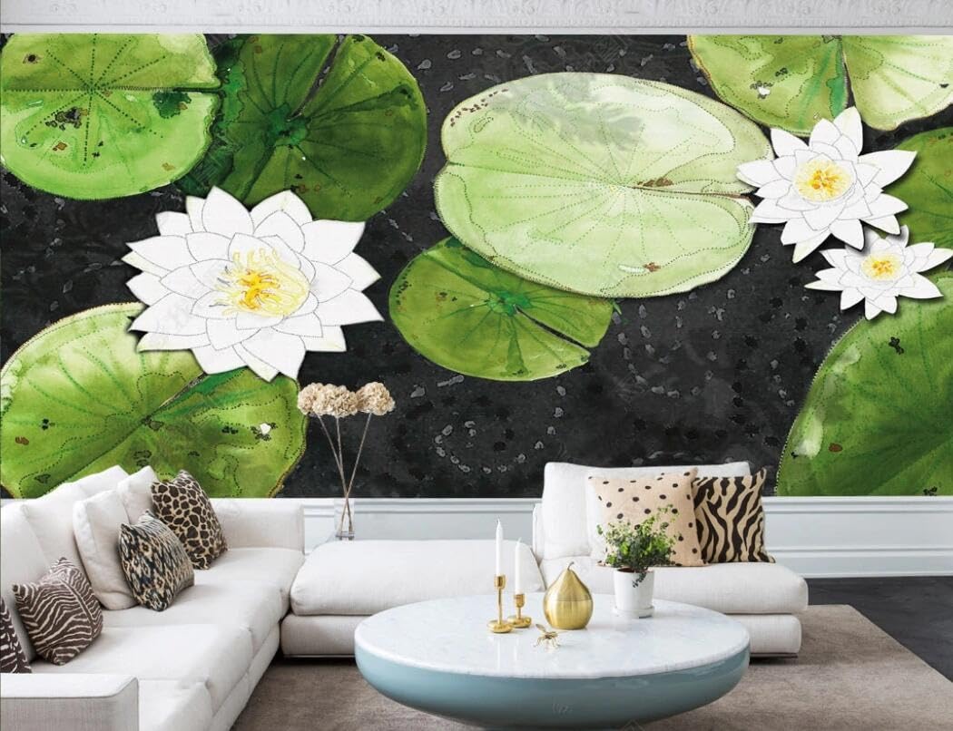 Papel Pintado 3D Vintage Patrón Chino Rayas Paisaje Tropical Pintado A Mano Fresco Estanque Lotus Mural Juvenil Infantil Madera Azul Ladrillo Dormitorio Fotografico