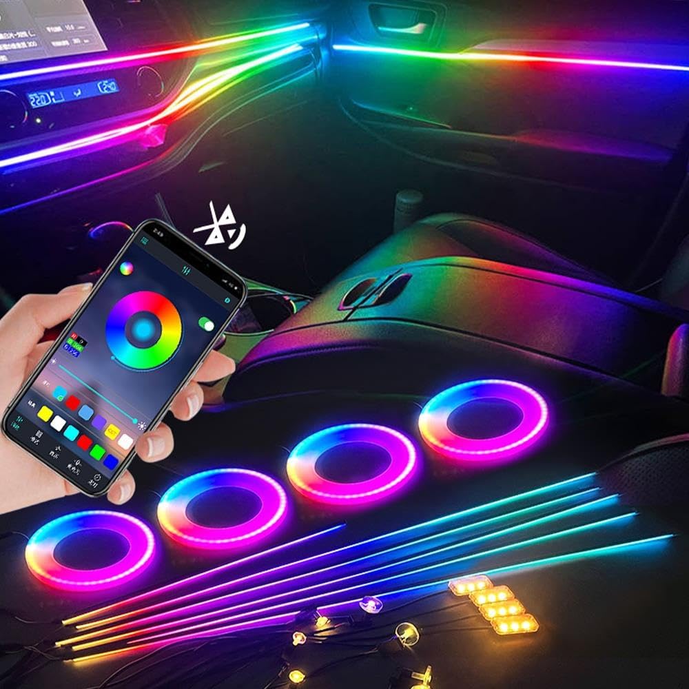 Éclairage intérieur de voiture Pour l'intérieur la voiture, banderole décoration en couleurs, bande néon RGB 18 en 1, lumière ambiante symphonique Lumière D'ambiance,(Symphony 14 in 1)