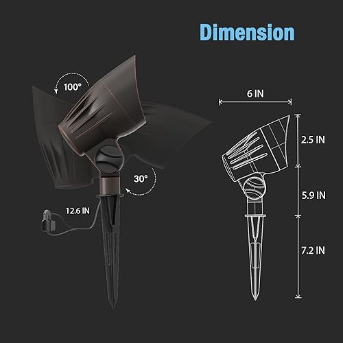 Miniatura 6 de GOODSMANN Proyector de bajo voltaje de 5 W, 400 lúmenes, 2700 K, con conectores de cable, acabado de bronce aceitado, funciona con transformador de