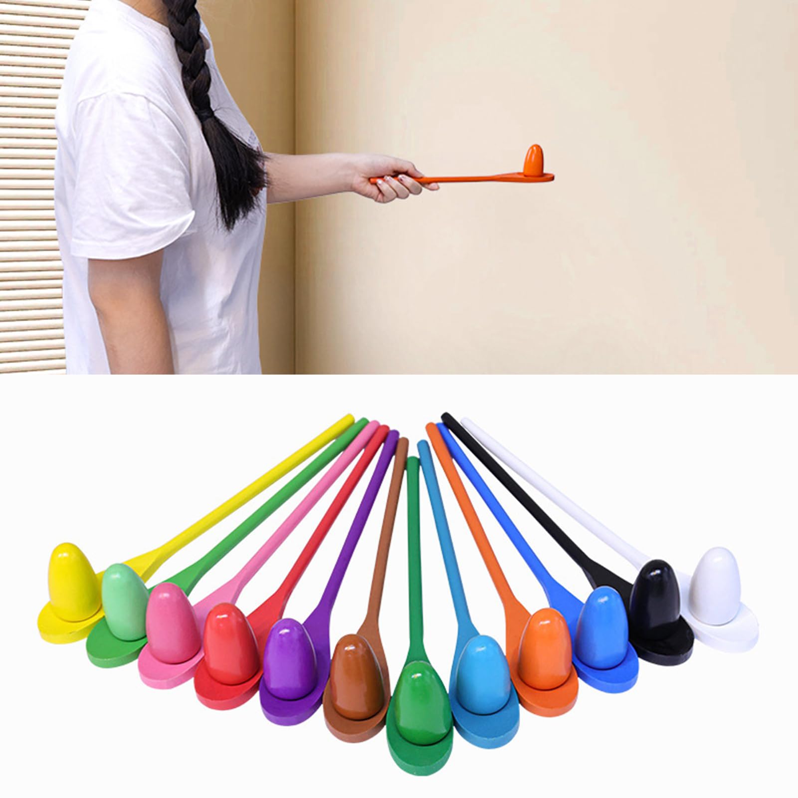 Holzeier Löffel Rennspiel Set, 12-teilig, für, Outdoor Gruppenaktivität, Gleichgewicht und Koordination, Entwicklungsaktivität, Holzeier, Löffel Rennspiel Set für