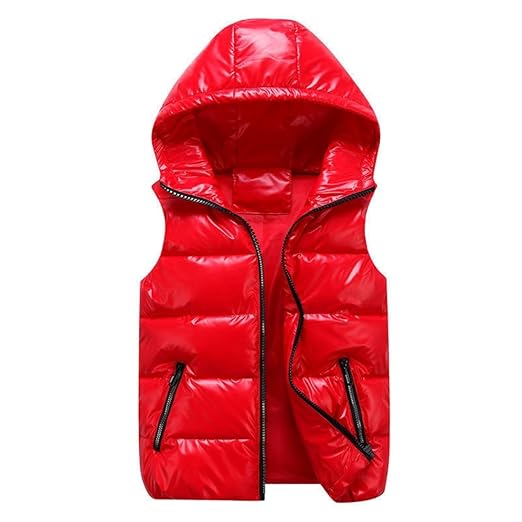 FindThy Women's Shiny Puffer Down Vest Quilted Zip Up Hat Collar