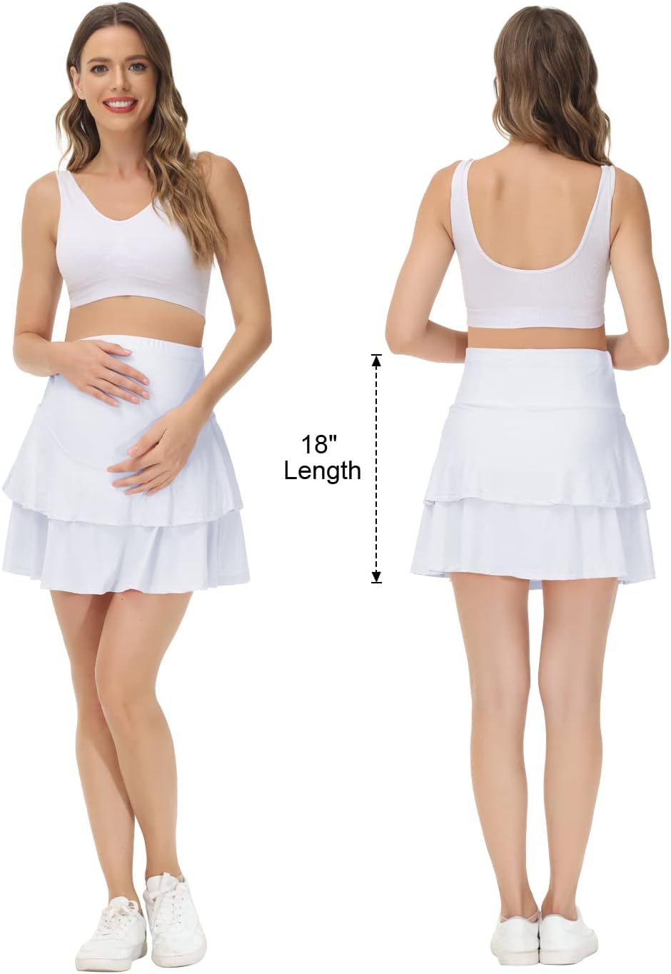 Maternity Tennis Golf Skirt Over The Belly Flowy Pregnancy Athletic Skorts Built-in Shorts High Waisted Ruffle Pockets - Image 6