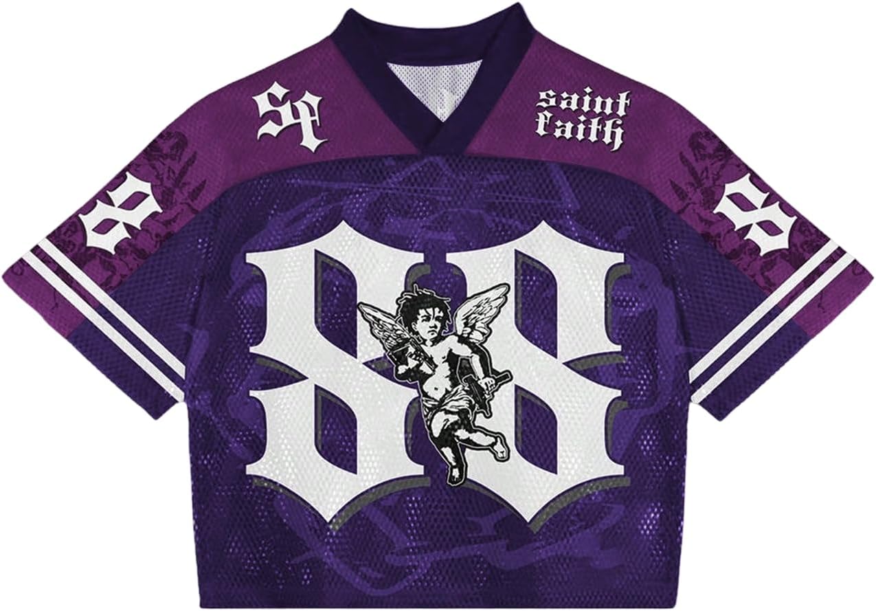 VIPWOLF Men's Number Graphic Jersey Shirts Oversized Y2KShort Sleeve Streetwear Tee Rugby Shirt Top