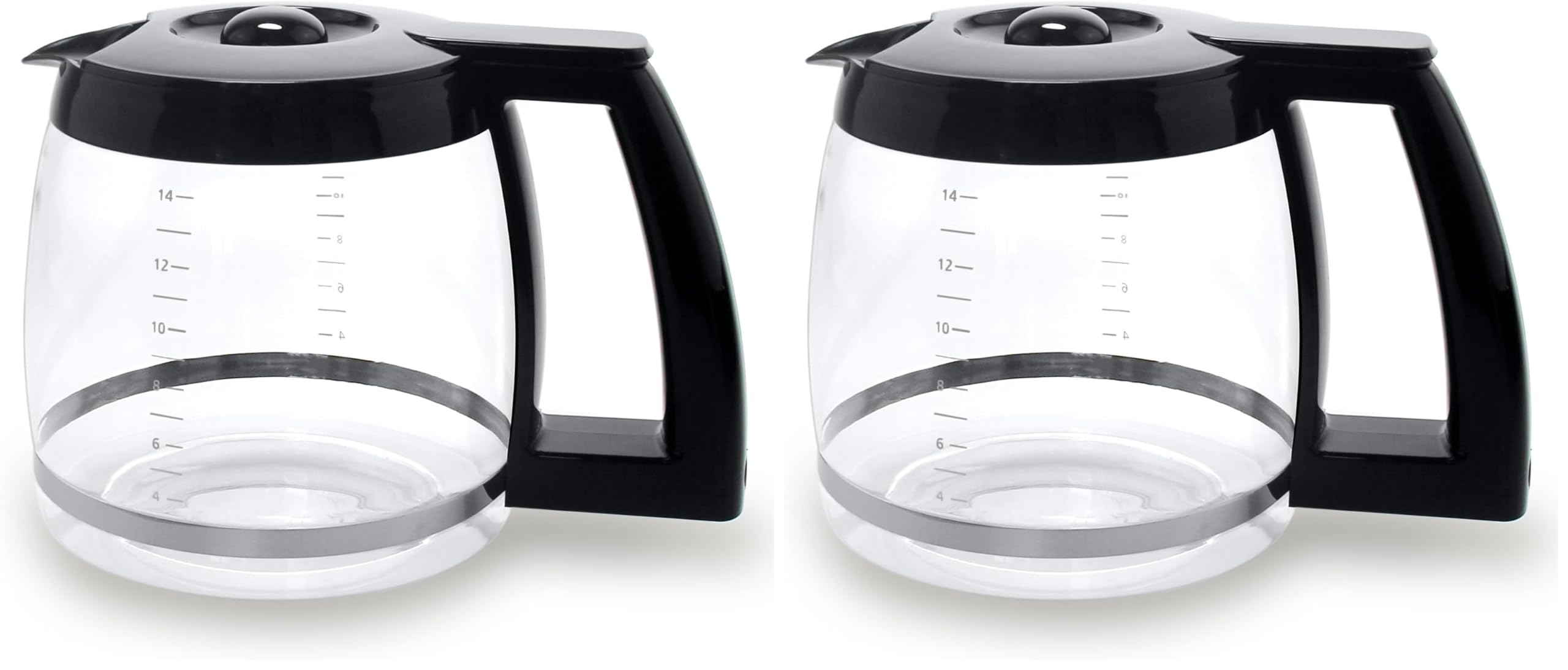 14-Cup Glass Replacement Coffee Carafe Compatible with Cuisinart Coffee Maker Models DCC-2200, DCC-2600, DCC-2800, DCC-3200, and DCC-3200P1, Coffee Pot Decanter Pitcher, Black Handle (Pack of 2)