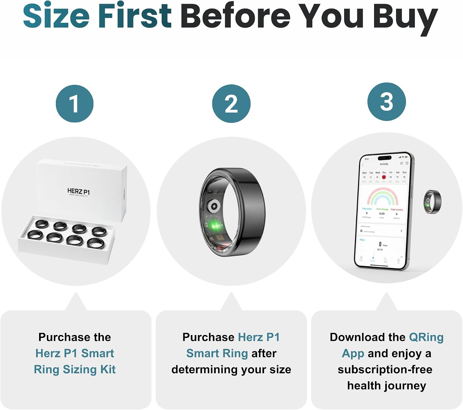 Herz P1 Smart Ring Sizing Kit - Try on Any Herz Ring Size Before Buying for the Perfect Size