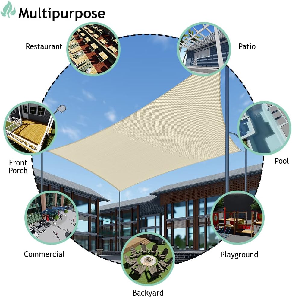 SunnyRoyal 3'x25' Sun Shade Sail Super A Ring Cable Wire Inside Commercial Grade with Hardware Kits Rectangle Canopy Awning UV Block Heavy Duty Outdoor Patio Carport (Beige)