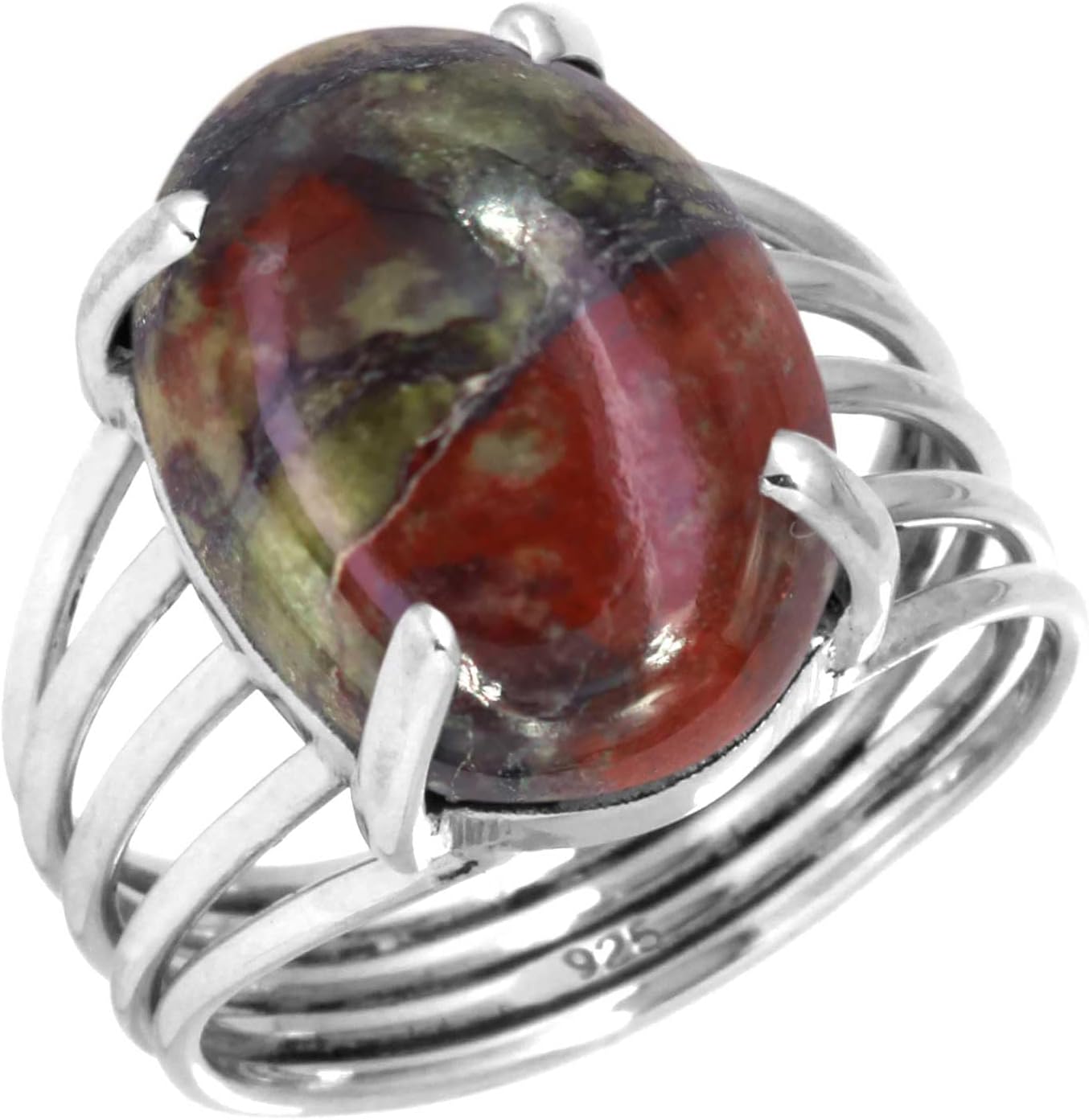 Boho Handmade Jewelry Chunky Natural Gemstone Onyx, Agate, Crystal, Rose Quartz Oval Genuine 925 Sterling Silver Ring For Women