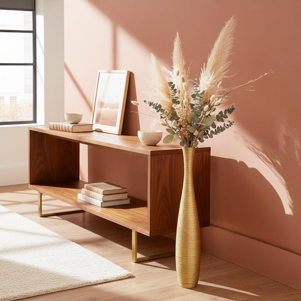 Tall Floor Vase, Large Vases for Rustic Home Decor Modern Farmhouse, Sturdy, Luxury, Textured, Vessel for Decorative Branches Dried Flowers, 27.5 inches Floor Vase for Decor, Gold Vases