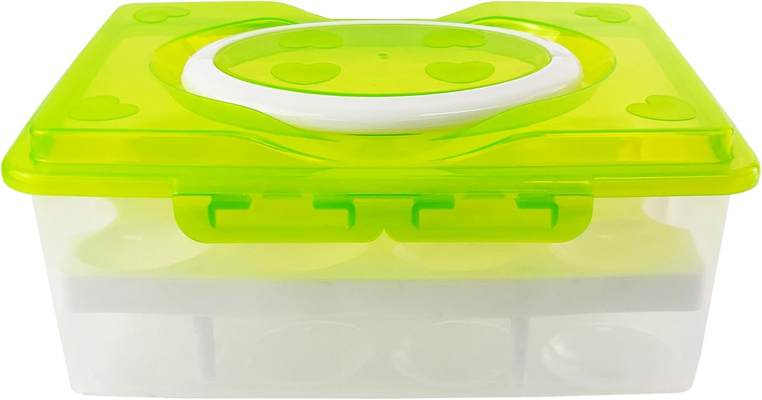 Ortable Large Capacity Double-layers Egg Storage Container Holds 24 Eggs Shatter-proof Non-slip Eggs Holder with Handle (Green)