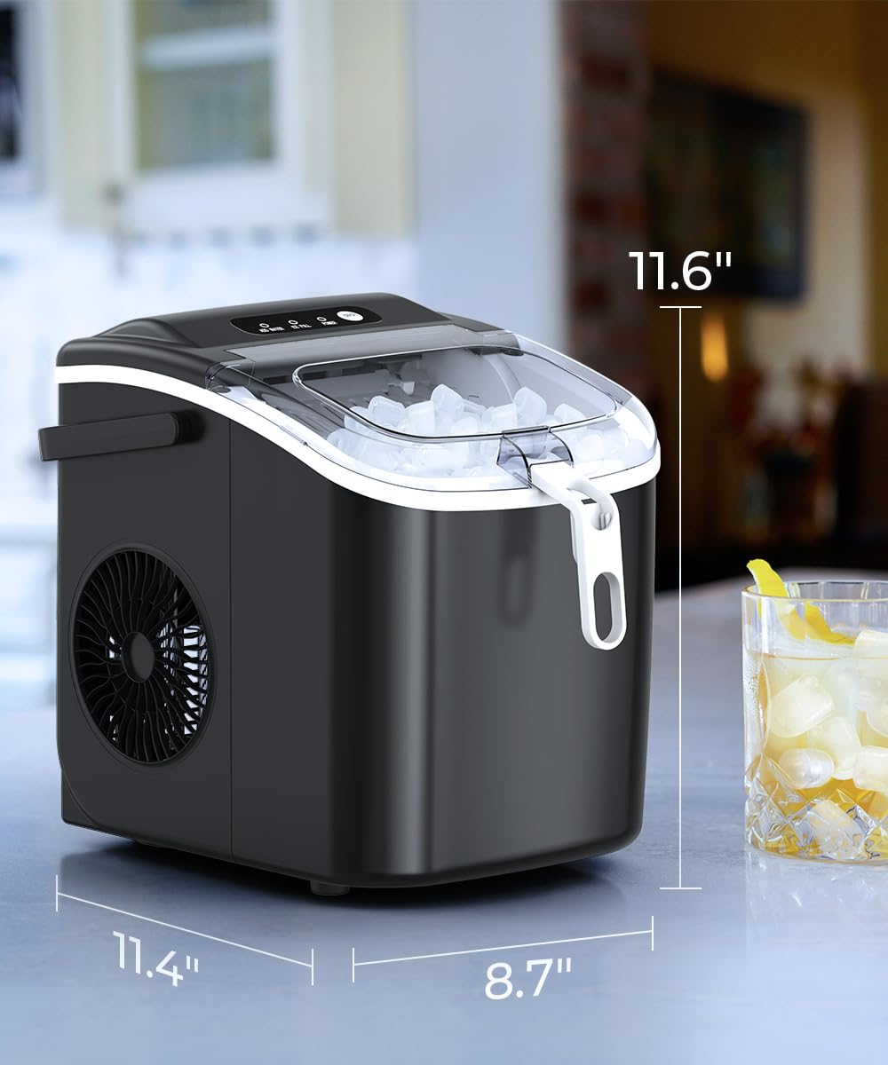 COWSAR Ice Makers Countertop, Portable Ice Maker Machine with Self-Cleaning, 26.5lbs/24Hrs, 6 Mins/9 Pcs Bullet Ice, Ice Scoop and Basket, Handheld Ice Maker for Kitchen/Home/Office/Party
