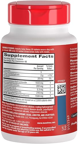 Miniatura 5 de Move Free Suplemento avanzado de apoyo articular MSM de glucosamina condroitina, apoya la movilidad, comodidad, fuerza, flexibilidad y hueso, 120