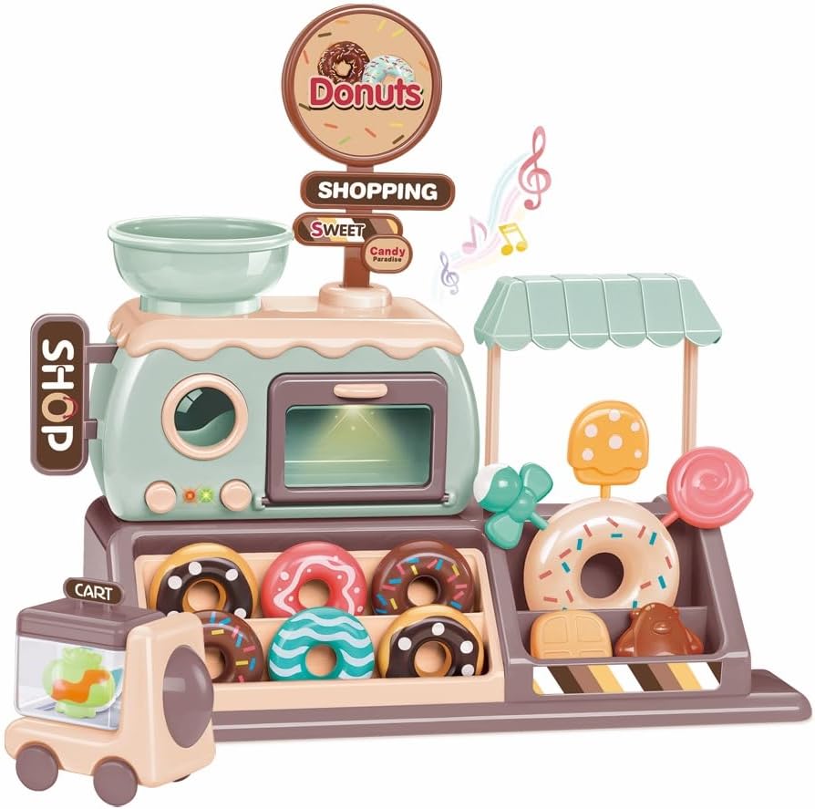 New Boy Donut Shop Playset โ 34-Piece Set with Realistic Donut Shop Accessories, Interactive Light & Sound Features, Battery-Operated, Promotes Imaginative Play & Creativity, Ideal for Kids Ages 3+