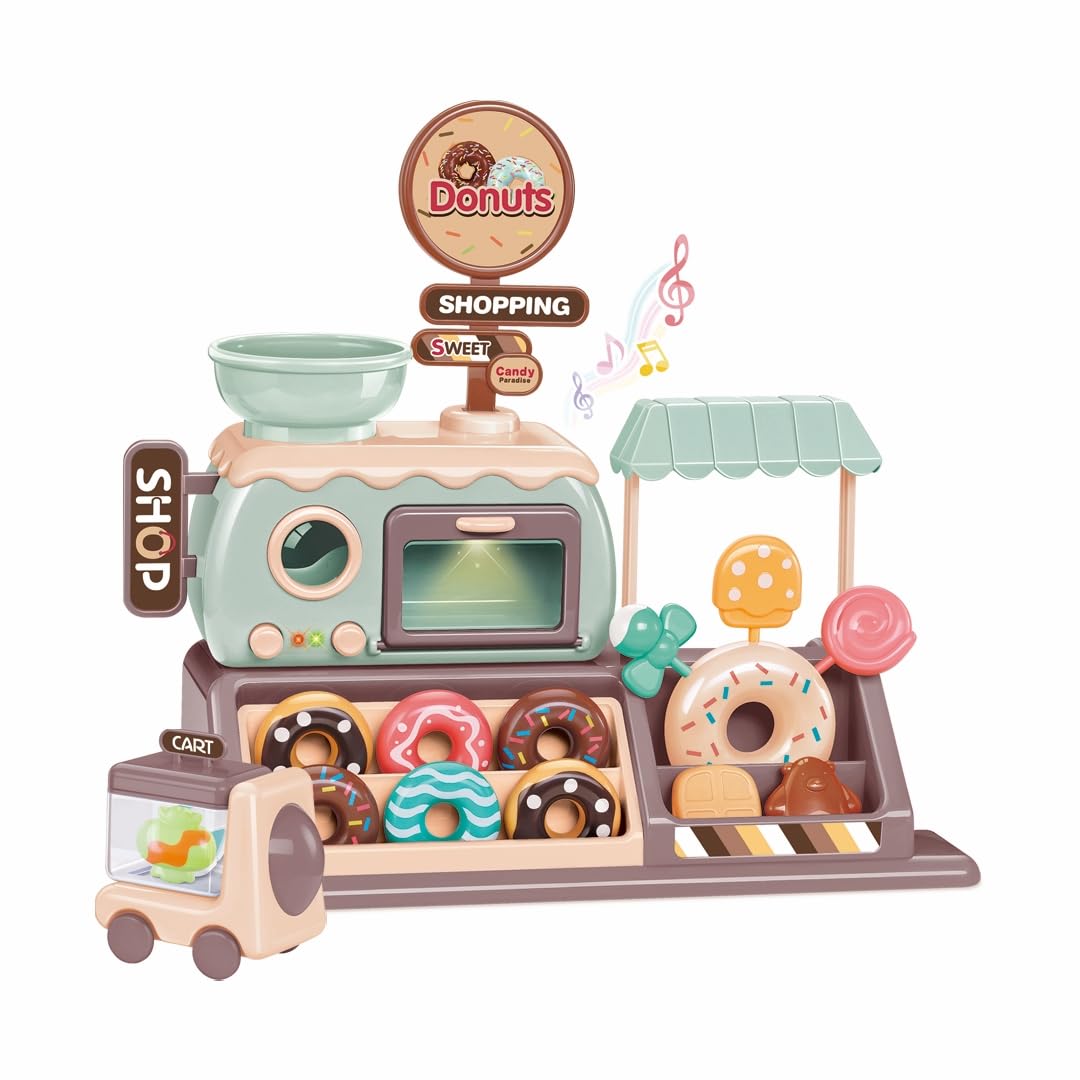 New Boy Donut Shop Playset – 34-Piece Set with Realistic Donut Shop Accessories, Interactive Light & Sound Features, Battery-Operated, Promotes Imaginative Play & Creativity, Ideal for Kids Ages 3+