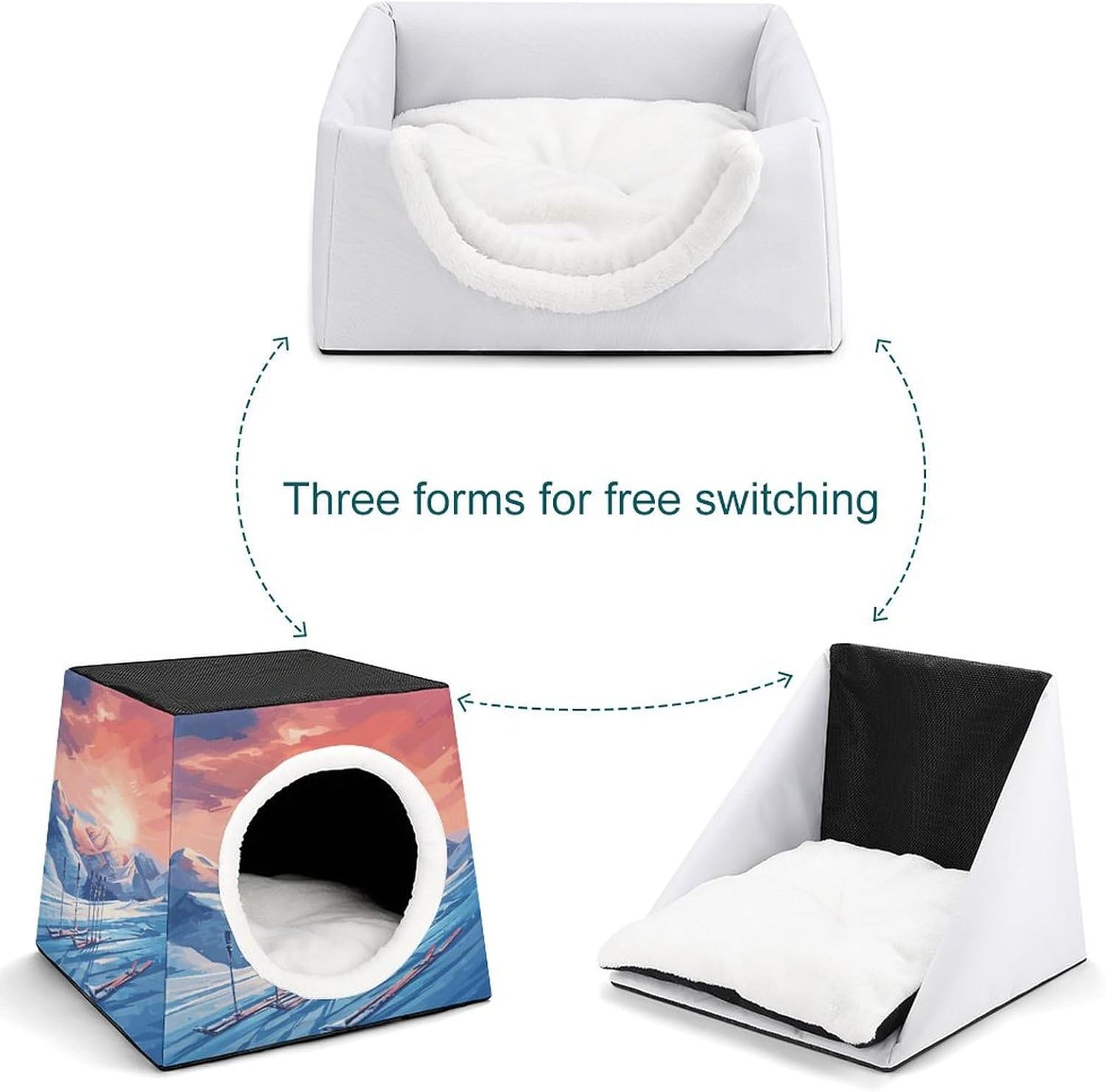 Pet Sleeping Nest Bed, Ski Board Printed Dog House Cat Nest, Winter Pet House are Suitable for Most Cats, Dogs, and Other Small Pets