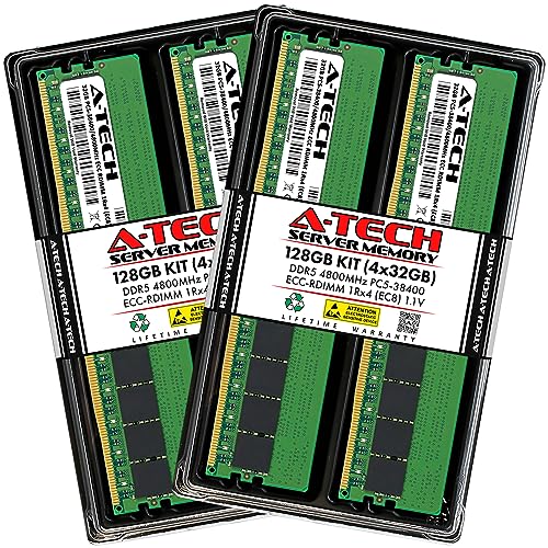 Image of A-Tech 128GB Kit (4x32GB) DDR5 4800MHz PC5-38400 ECC RDIMM 1Rx4 (EC8 10x4) Single Rank 1.1V ECC Registered DIMM 288-Pin Server RAM Memory Upgrade Modules (A-Tech Enterprise Series)