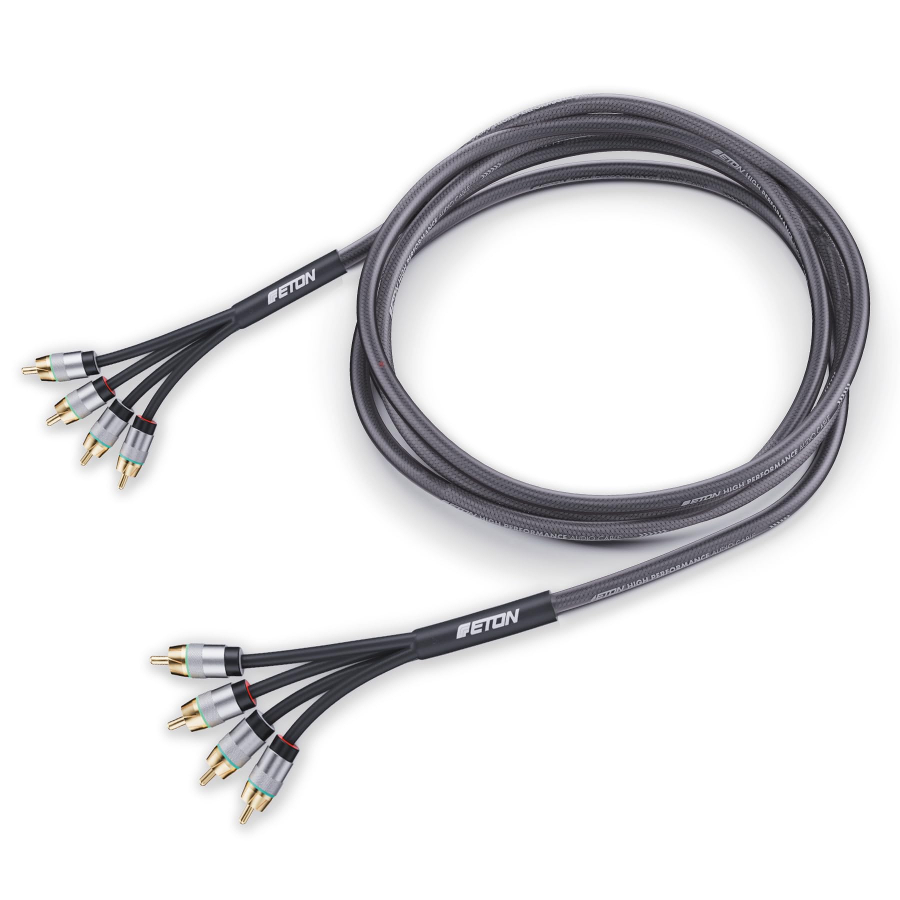 ETON RCA 4U-55 - Cavo RCA OFC a 4 canali di fascia alta, 5,5 m | Audiophiles - Cavo audio RCA per amplificatore auto, radio, Head Units, 4 maschio a 4 maschi, cavo audio RCA a RCA