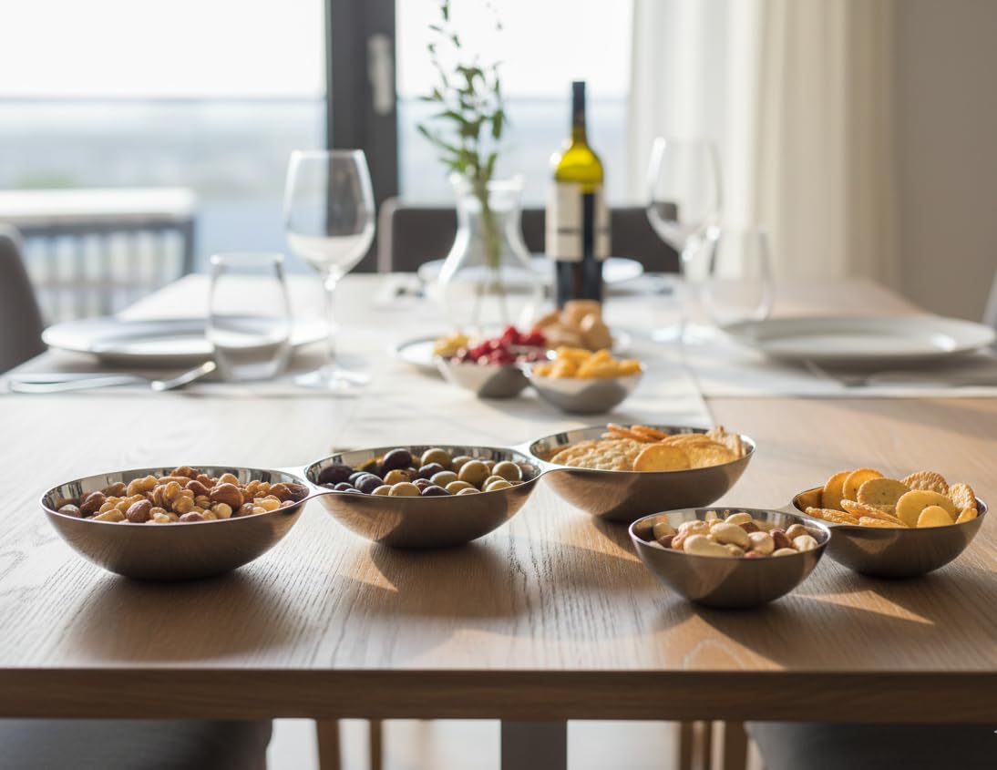 Philippi - PEBBLES - hochglanzpolierte Edelstahl-Schalen, Modern-Schlicht, Snack-Serviergeschirr, Duo & Trio Set, Silber, Multifunktional, Oval, für Oliven & Snacks (Trio)