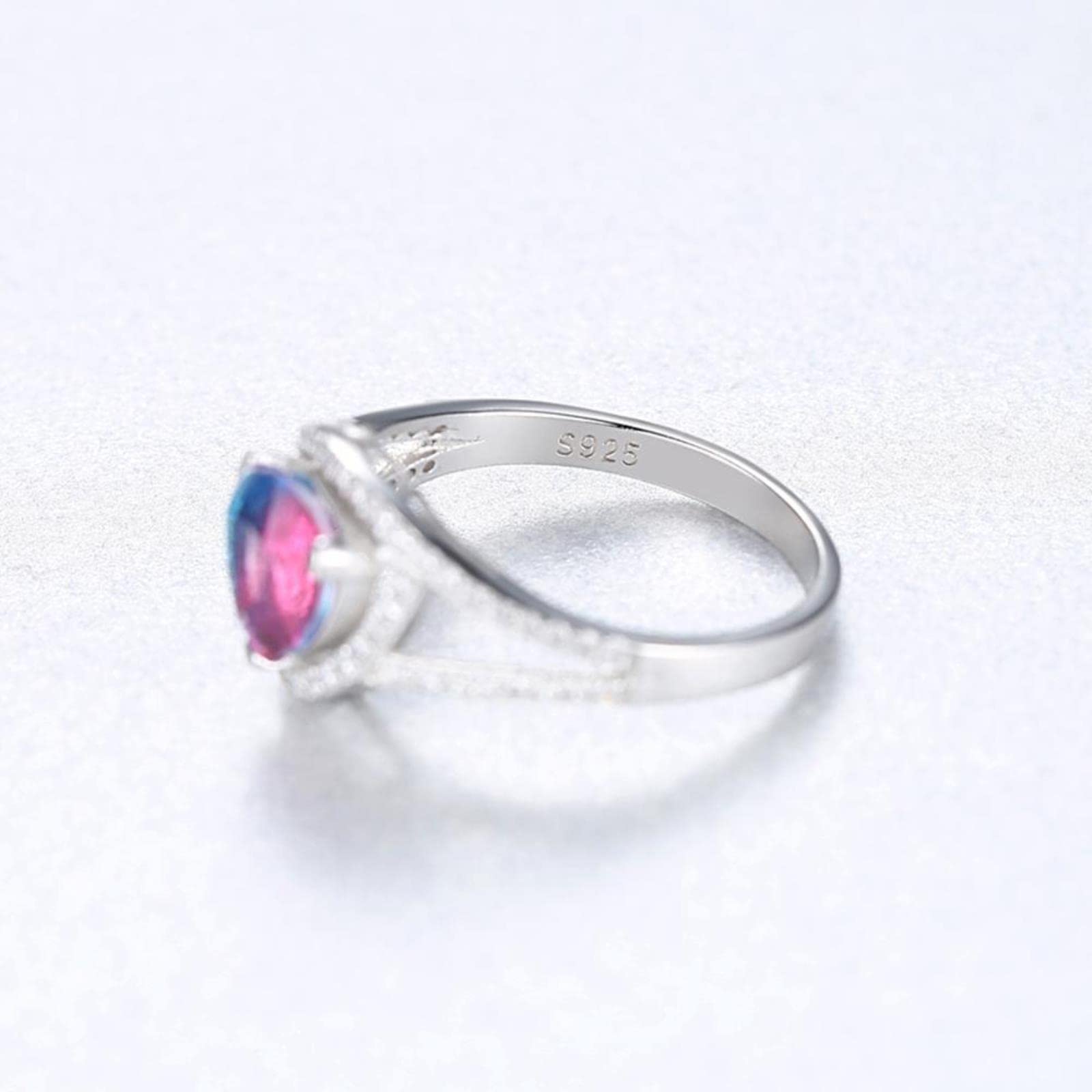 WBDWWTD Anillo Solitario De topacio púrpura místico Elegante, Plata De Ley 925, Anillo De Piedras Preciosas De arcoíris para Mujer, Anillos De Compromiso De Regalo