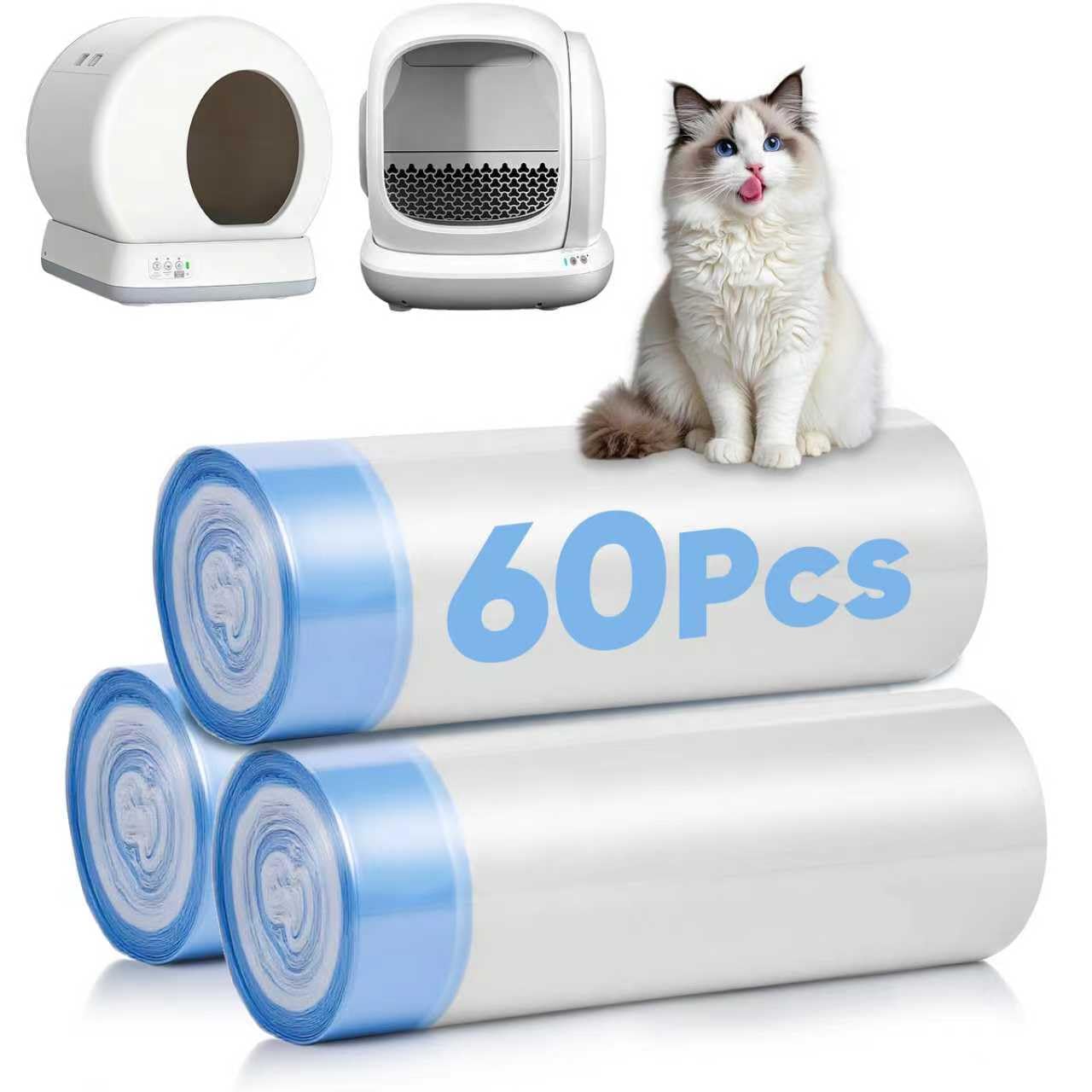 60 forros para caja de arena para gatos compatibles con MeoWant-SCO1 y MeoWant-SCO2, revestimientos de arena para gatos para caja de arena automática, bolsas de basura gruesas y resistentes con