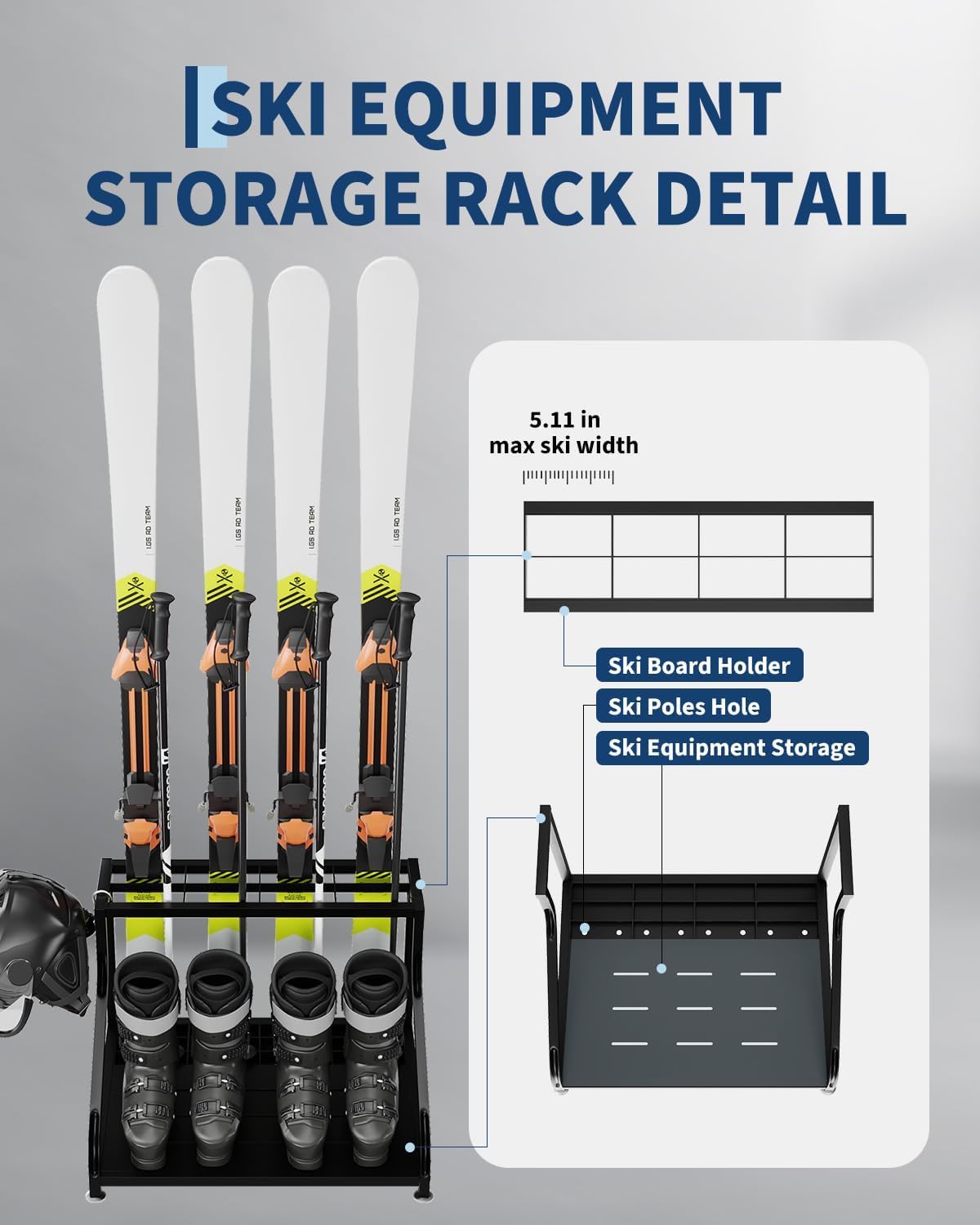 Support à Skis Autoportant Robust - Rack De Rangement Pour Équipement De Ski Avec Espace Pour Skis, Chaussures Et Casques - Organisateur Polyvalent Pour Garage Et Sous-Sol