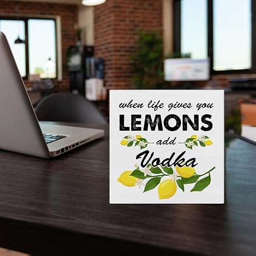 Miniatura 6 de Cartel de madera de limón para decoración de casa con texto en inglés When Life Gives You Lemons Add Vodka (When Life Gives You Lemons Add Vodka)