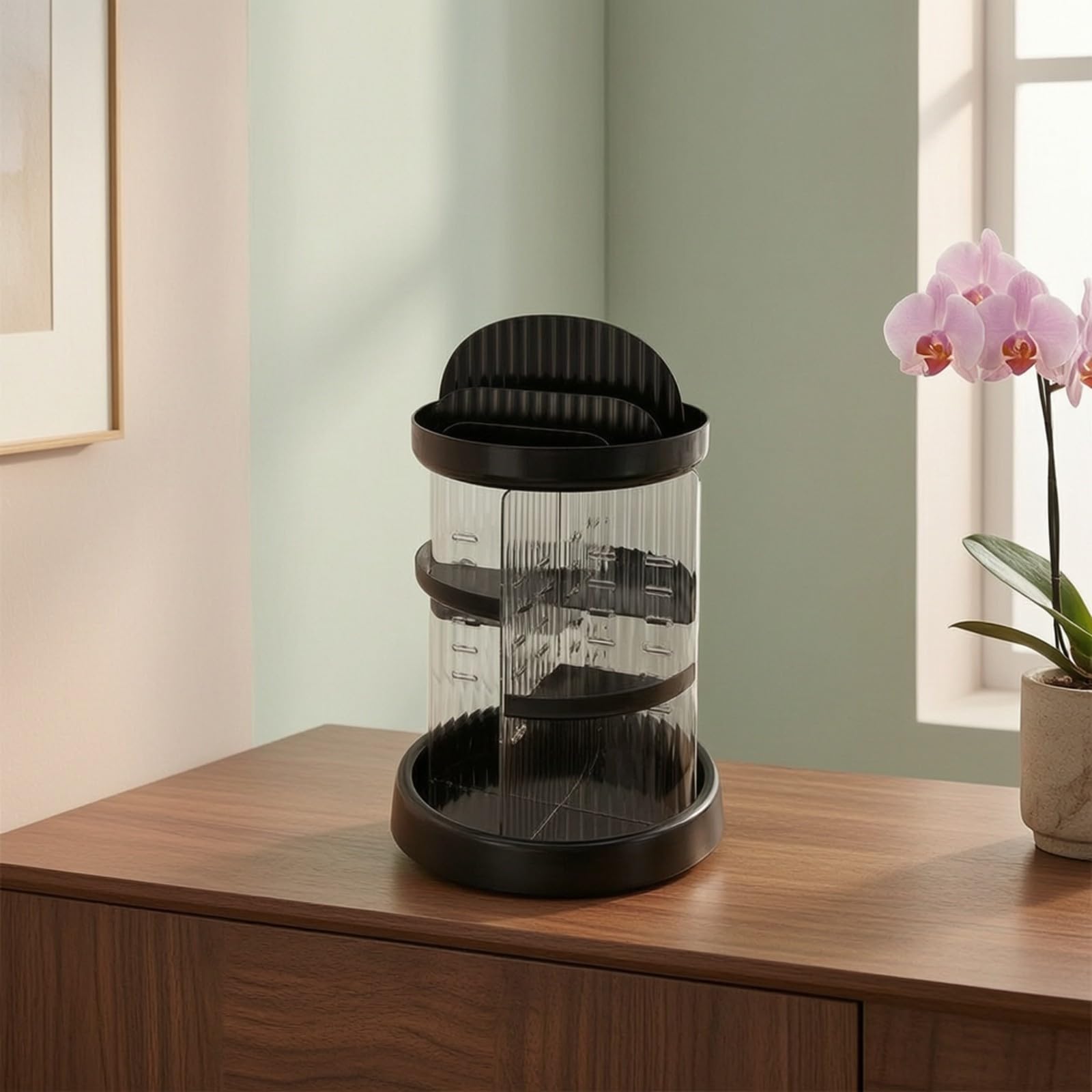 Organizer Girevole in Acrilico per Cosmetici Stabile Portacosmetici con Scomparti Aperti Compatto per Camera da Letto