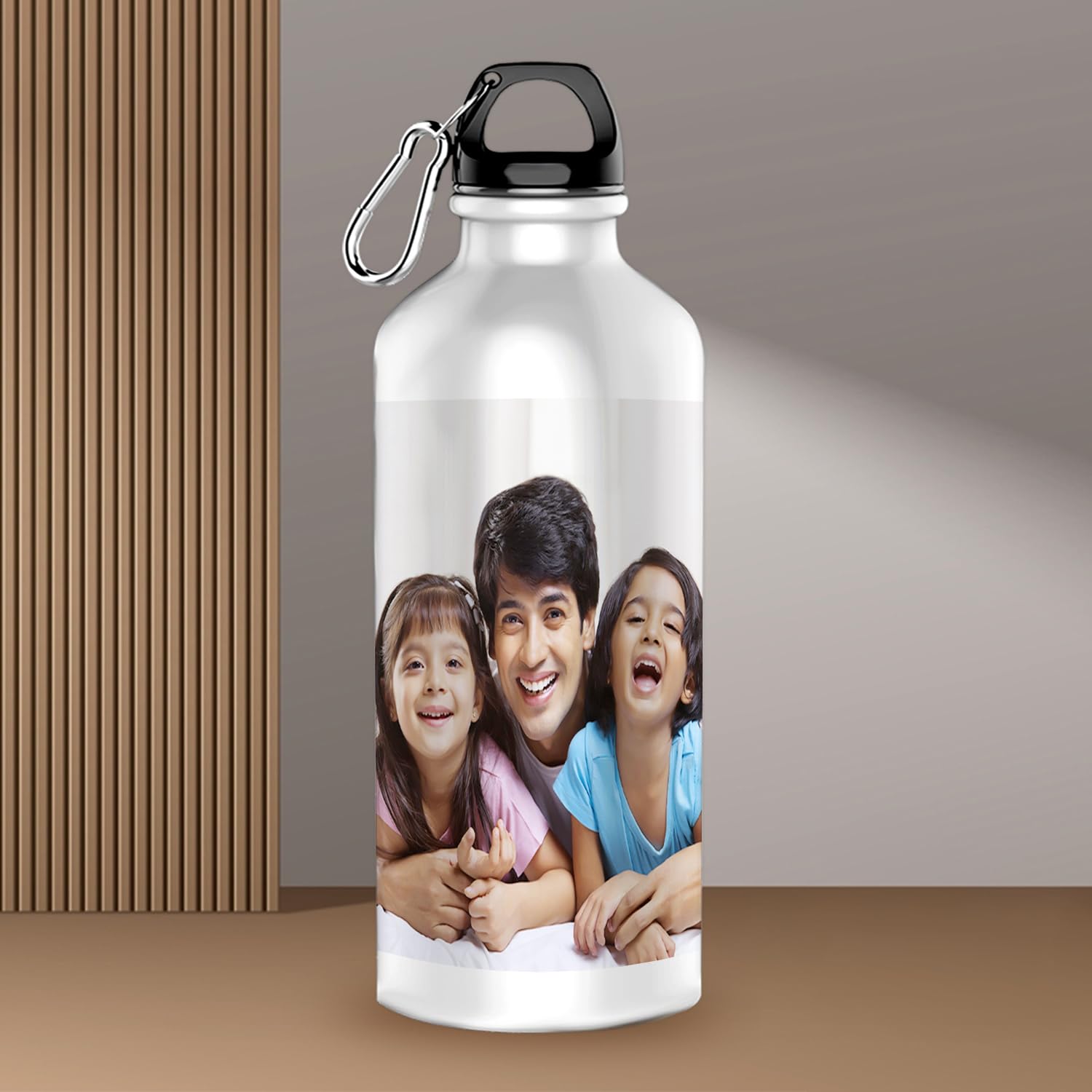 Aluminium Your Photo Personalised Printed Sports Sipper/Water Bottle with Photo and Name Customised (White, 600ML)