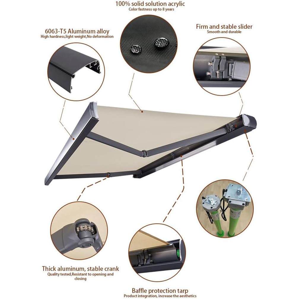 Tenda elettrica retrattile per patio, con telecomando e luce LED, resistente ai raggi UV e all'acqua, con telaio in alluminio, per interni ed esterni