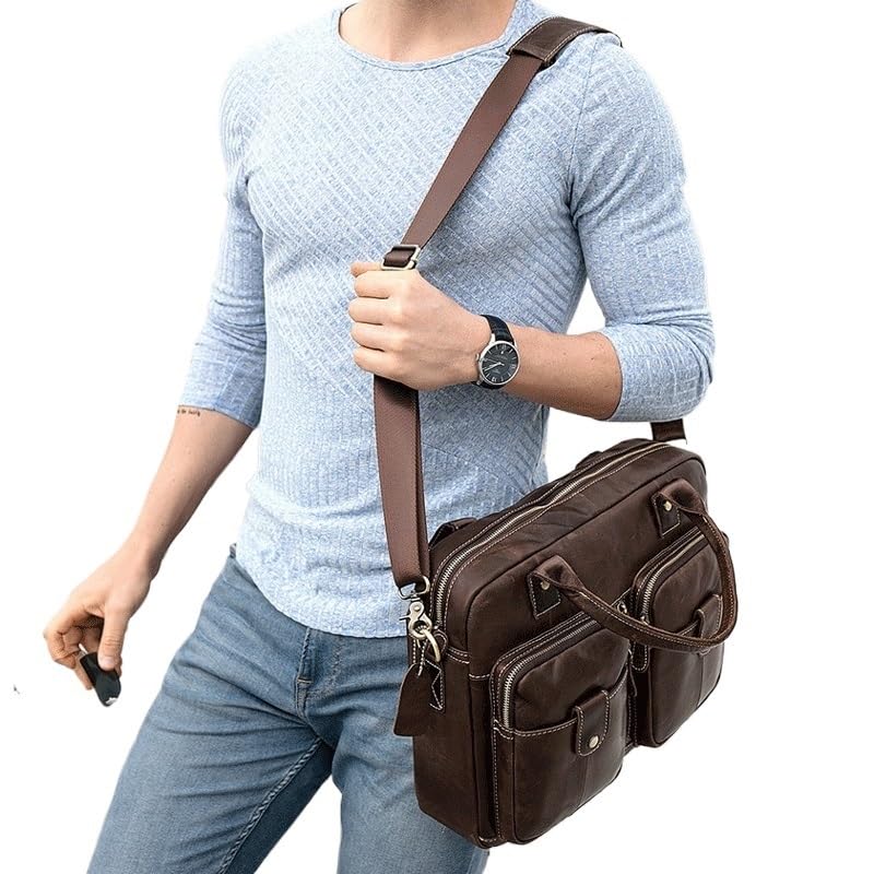 Briefcase Horizontal Commuter Bag Business First Layer Cowhide Tote Vintage Oil Wax Leather Men's Bag4