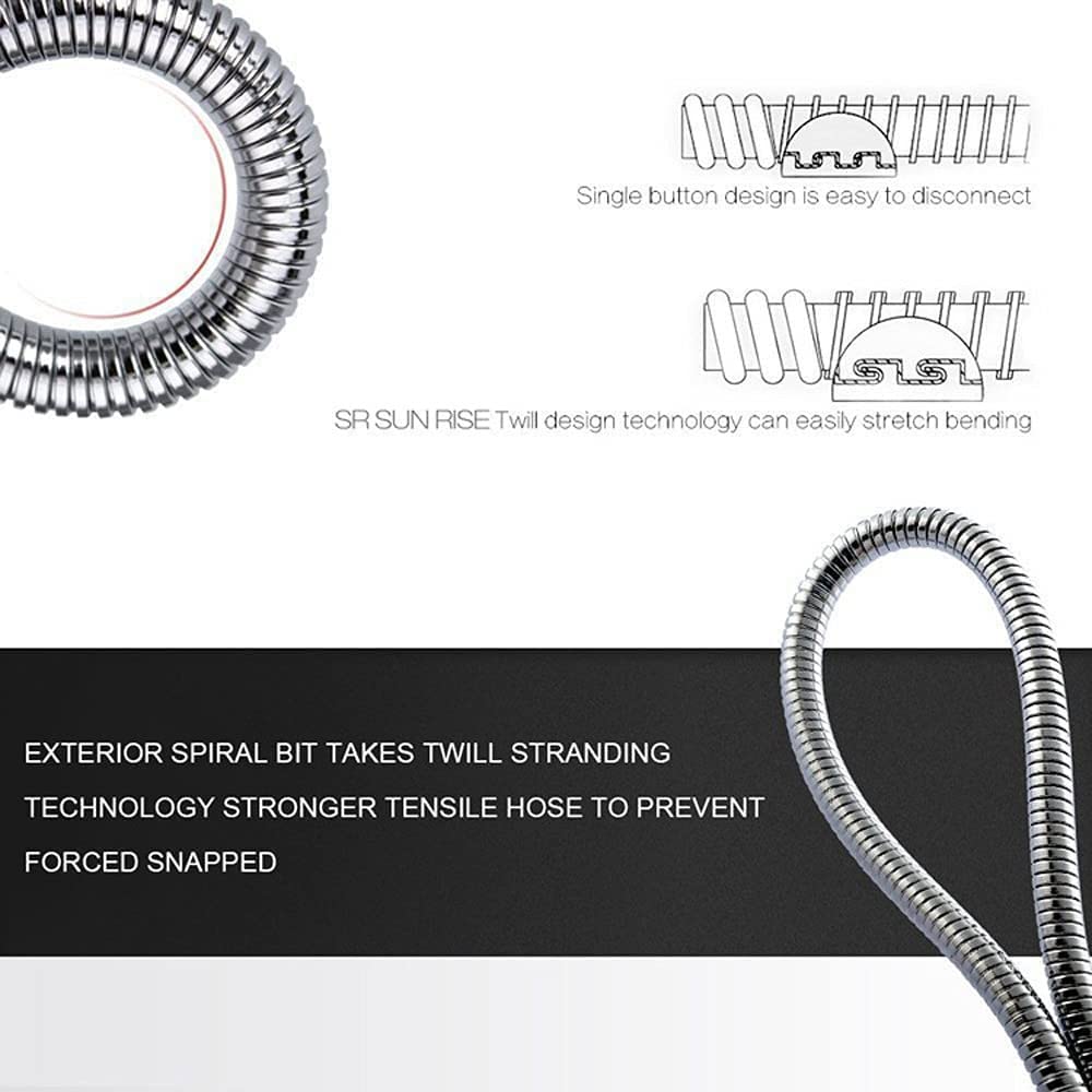 Manguera de ducha de 118 pulgadas (3 m), interfaz bidireccional G1 / 2 360 grados giratoria Manguera de ducha de mano de acero inoxidable 304 con accesorios de latón Extra largo 3 metros Fácil