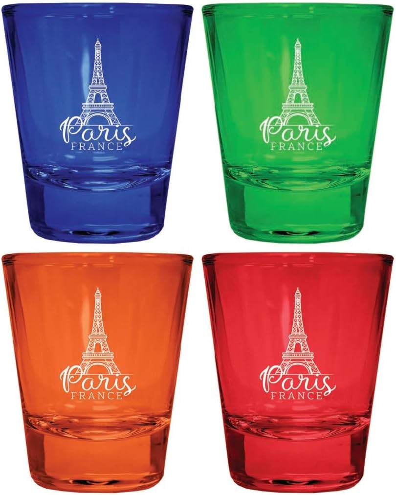 Paris France Engraved Souvenir Engraved Full Color 2oz Shot Glass Blue Single