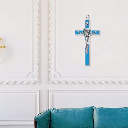 Miniatura 5 de Crucifijo grande de 7 pulgadas con cruz de pared con fianza, esmalte de metal, medalla de San Benito, arte de pared con cruz INRI, regalo de fe para