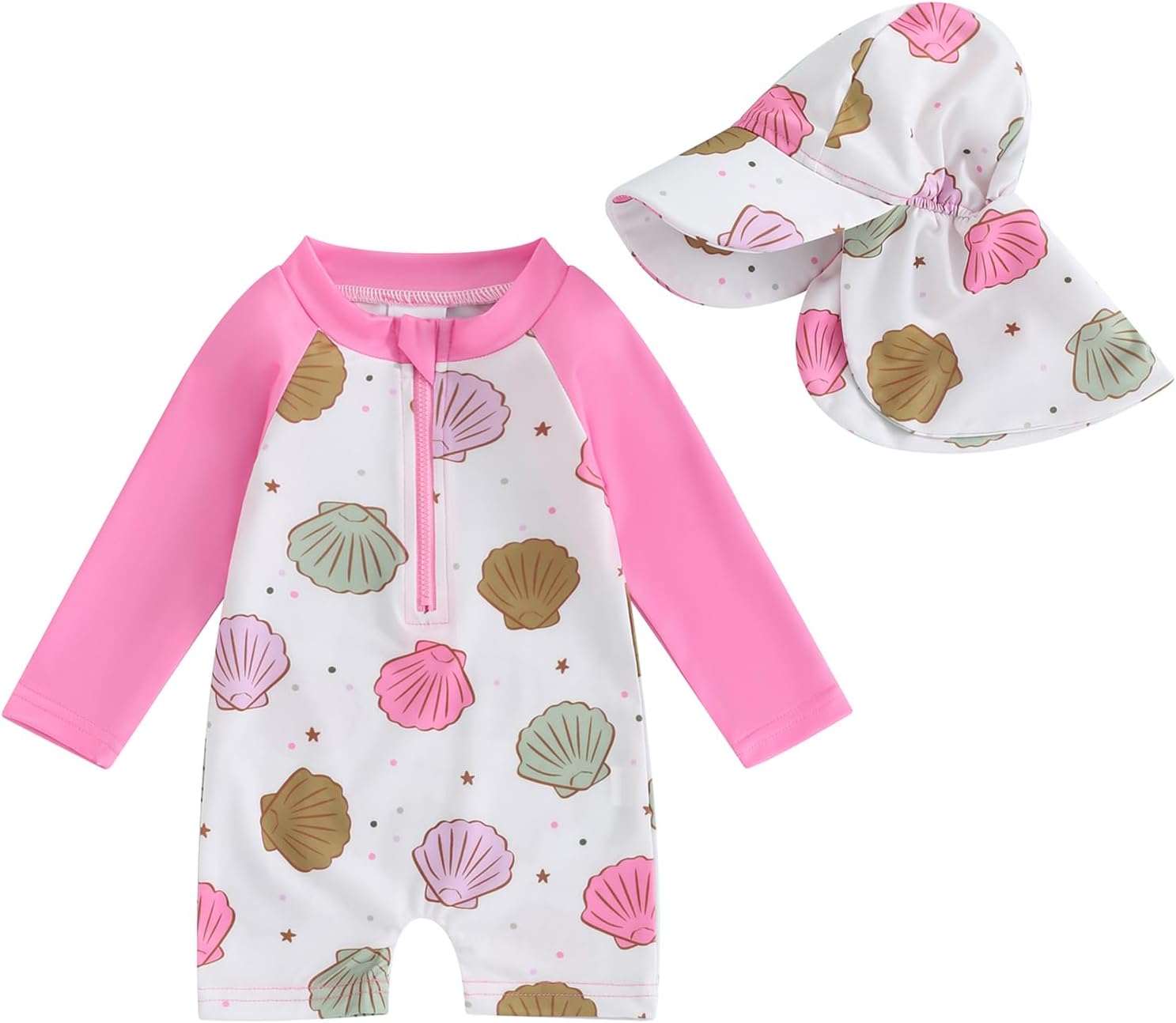 Toddler Infant Baby Boys Swimsuit Kids Rash Guard One Piece Newborn Zipper Bathing Suit Swimwear with Hat