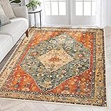 Area Rug 4x6 Persian Rug Indoor Entryway Vintage Rug Indoor Floor Cover Print Boho Rug Non Slip & Fo