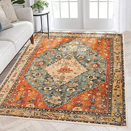 Area Rug 4X6 Persian Rug Indoor Entryway Vintage Rug Indoor Floor Cover Print Boho Rug Non Slip & Foldable Washable Accent Rug Exquisite Imitation Cashmere Carpet Living Room Bathroom Kitchen #TOP7