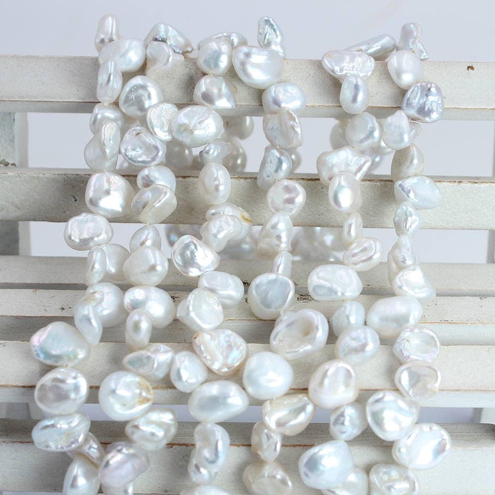 SR BGSJ Jewelry Making Side Drilled Natural White Freeform Baroque Reborn Button Coin Freshwater Pearl Spacer Beads Strand 15" (6-8mm)