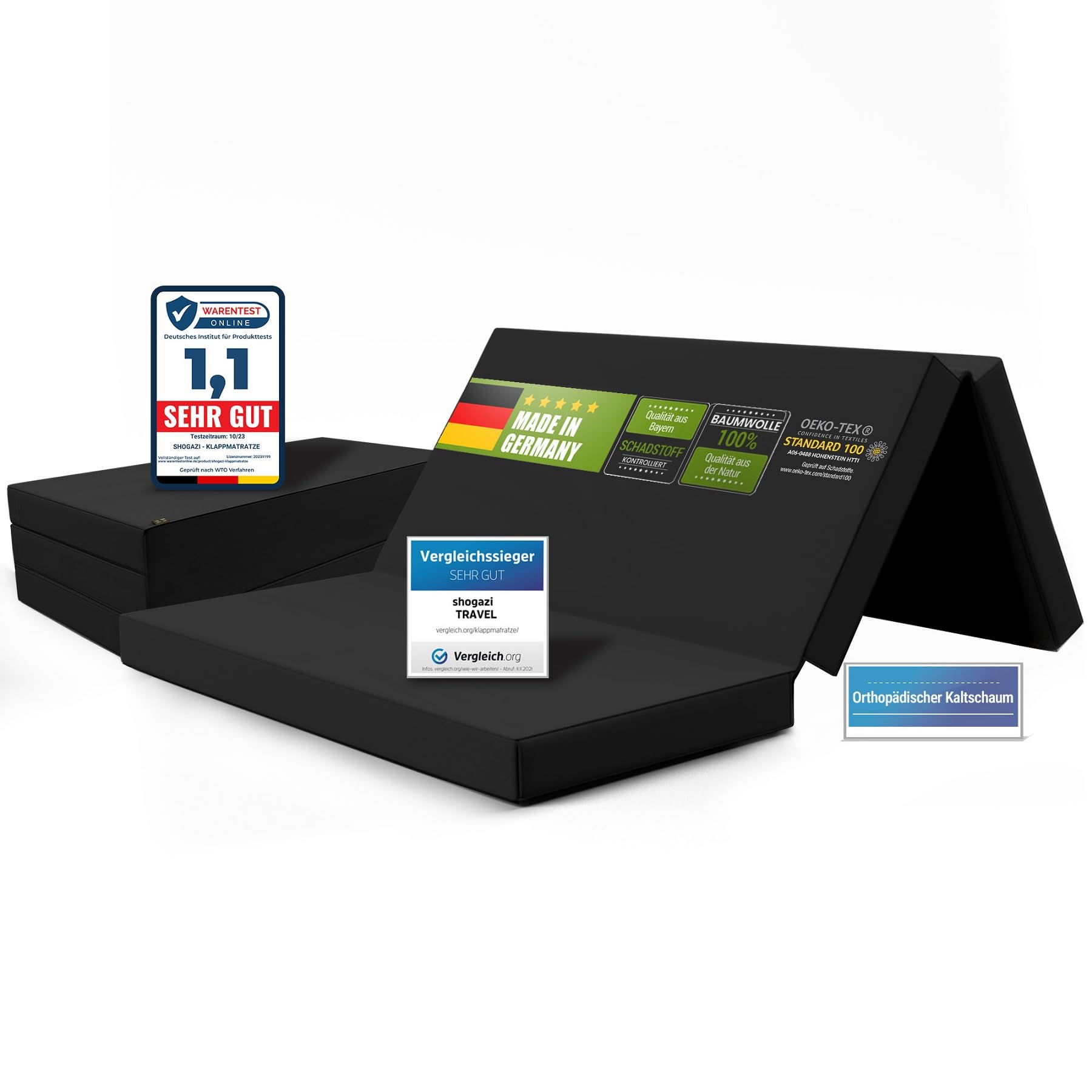 SHOGAZI Klappmatratze 140x200 x 12 cm, Gästematratze klappbar Made in Germany, Faltmatratze VERGLEICHSSIEGER, ultimativer Schlafkomfort, Orthopädischer Kaltschaum - Anthrazit 140 x 200 cm Anthrazit