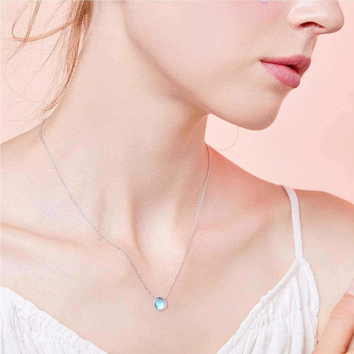 CUOKA MIRACLE Moonstone Necklace for Women 925 Sterling Silver Minimalist Pendant Necklace Jewelry Gifts for Mom Birthday Mother's Day Anniversary Christmas - Image 3