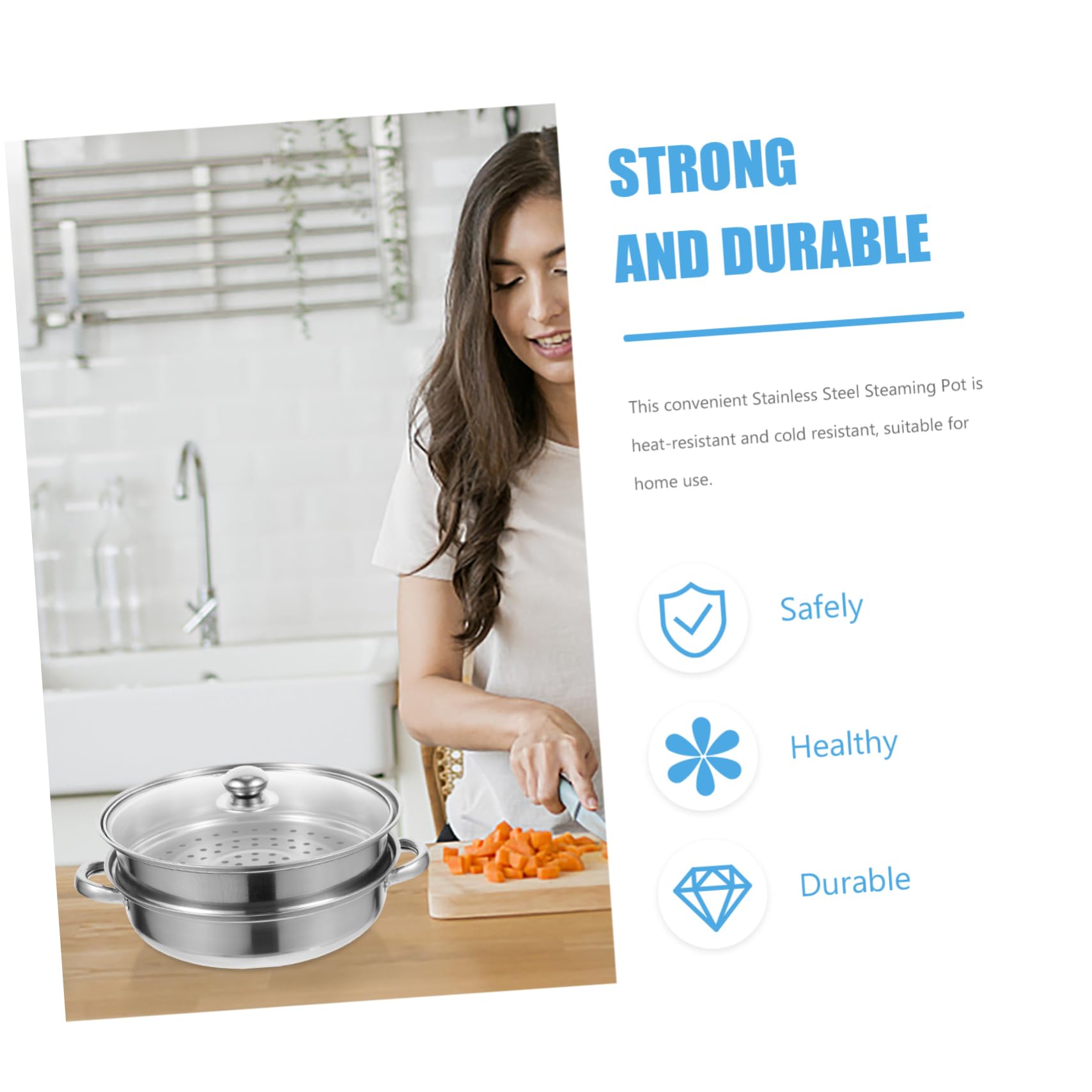 Olla de Vapor de Acero Inoxidable para Cocinar, Vaporera de 2 Capas, Fácil de Limpiar, Bordes Redondeados, Adecuado Cocina