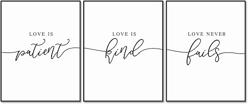 Above Bed Wall Art, Love is Patient, Love is Kind, Love Never Fails, Bible Verse Wall Decor, Bedroom Poster, Living Room Decor, Set of 3 Prints,