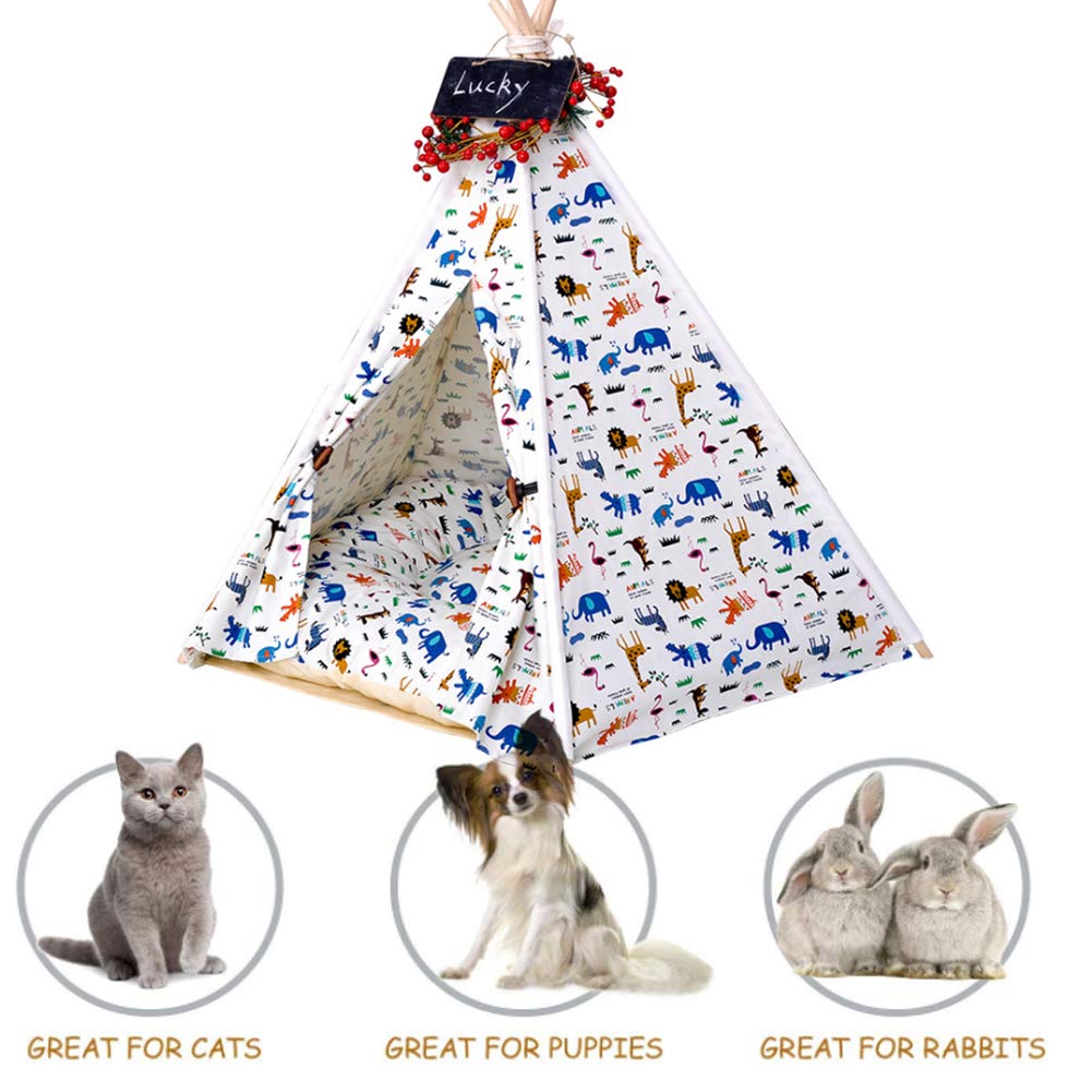 Tee-Shirt De Chien Tipi De Chat, Pet Tipe Chien Lit De Chat De Chiot, Maisons De Tentes pour Animaux De Compagnie Portables, Toile De Coton Toile De Tipis pour Animaux Domestiques avec Tapis