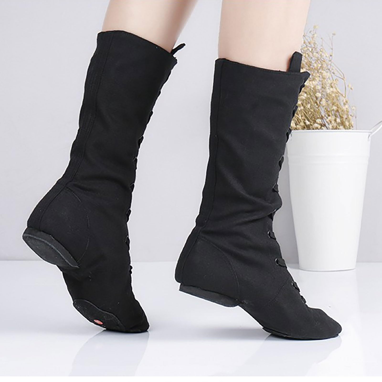 Zapatillas de ballet para niñas y mujeres, con cordones, botas de ballet, botas de danza, botas de gimnasia, lona, salón de baile, jazz, botas de jazz, botas de ballet, zapatillas de ballet para niños